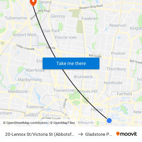 20-Lennox St/Victoria St (Abbotsford) to Gladstone Park map