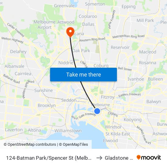 124-Batman Park/Spencer St (Melbourne City) to Gladstone Park map