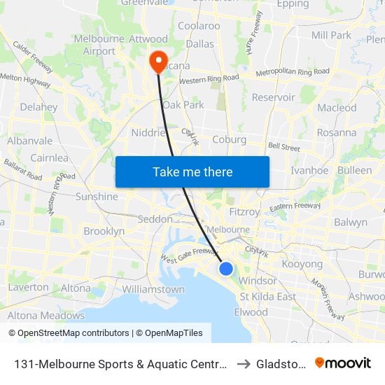 131-Melbourne Sports & Aquatic Centre/Albert Rd (Albert Park) to Gladstone Park map