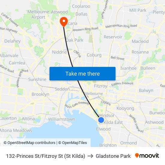 132-Princes St/Fitzroy St (St Kilda) to Gladstone Park map