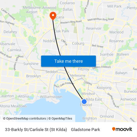 33-Barkly St/Carlisle St (St Kilda) to Gladstone Park map