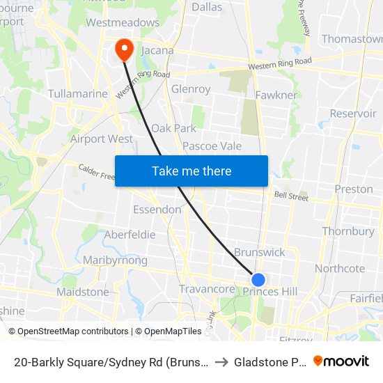 20-Barkly Square/Sydney Rd (Brunswick) to Gladstone Park map