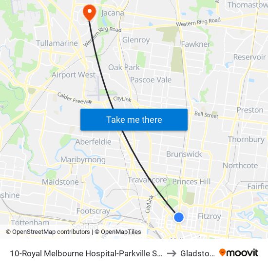 10-Royal Melbourne Hospital-Parkville Station/Royal Pde (Parkville) to Gladstone Park map