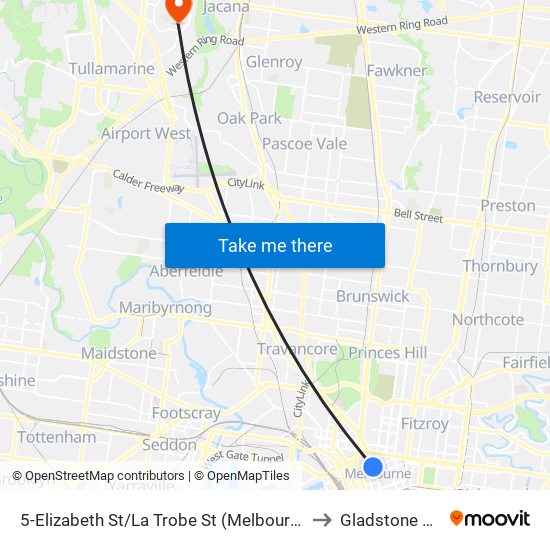 5-Elizabeth St/La Trobe St (Melbourne City) to Gladstone Park map