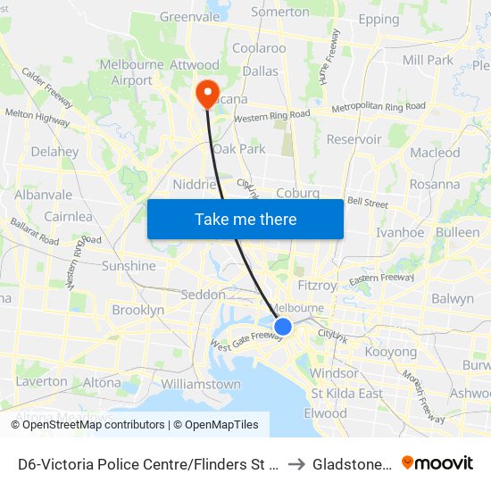 D6-Victoria Police Centre/Flinders St (Southbank) to Gladstone Park map