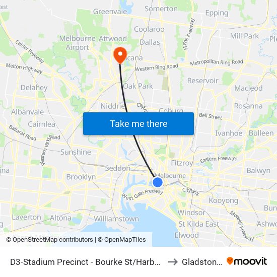 D3-Stadium Precinct - Bourke St/Harbour Esp (Docklands) to Gladstone Park map