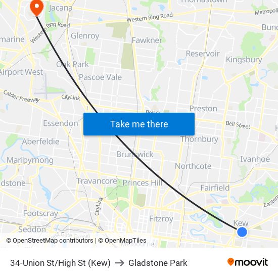 34-Union St/High St (Kew) to Gladstone Park map