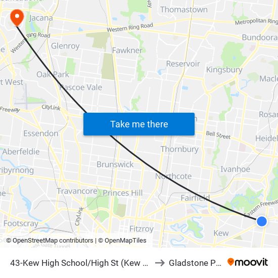43-Kew High School/High St (Kew East) to Gladstone Park map