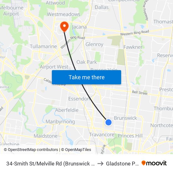 34-Smith St/Melville Rd (Brunswick West) to Gladstone Park map