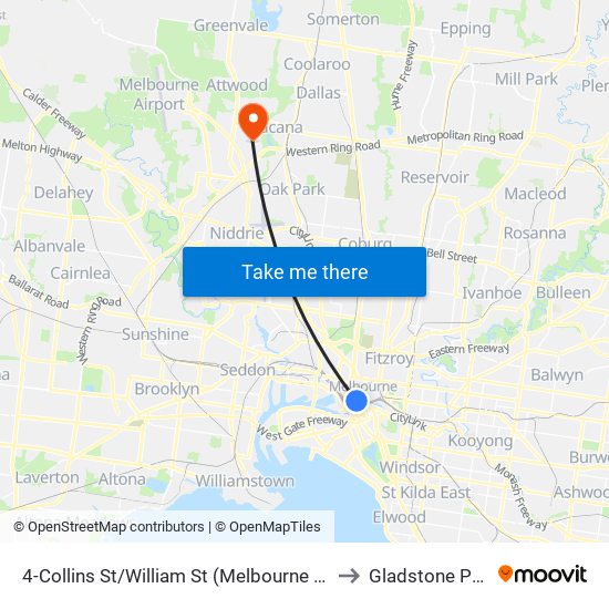 4-Collins St/William St (Melbourne City) to Gladstone Park map