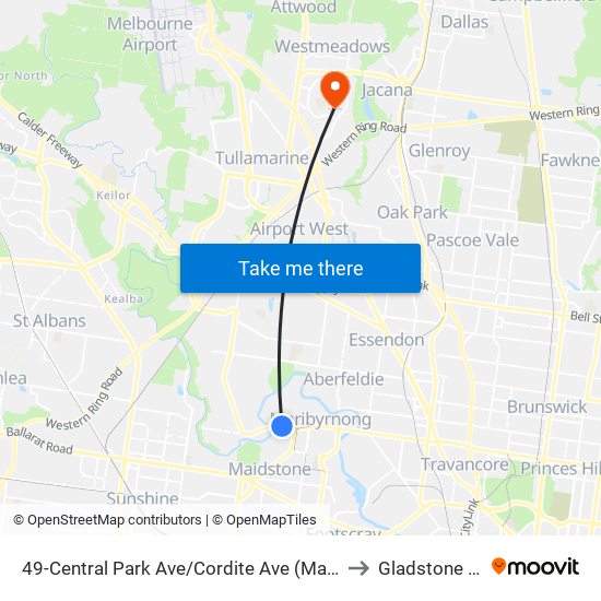 49-Central Park Ave/Cordite Ave (Maribyrnong) to Gladstone Park map