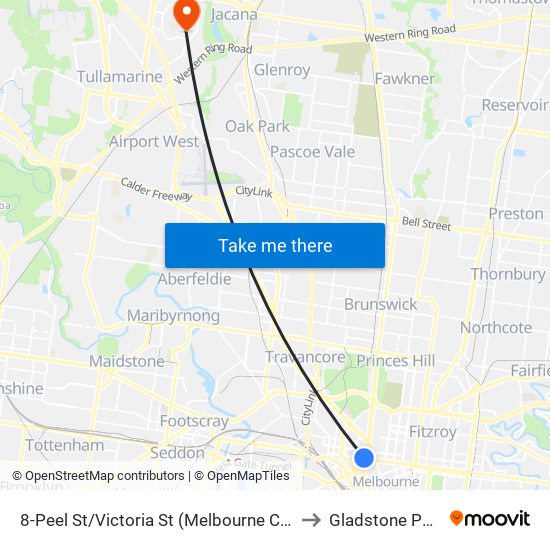 8-Peel St/Victoria St (Melbourne City) to Gladstone Park map