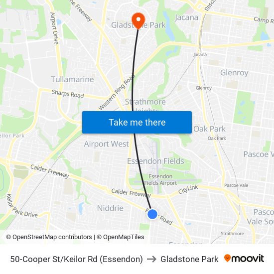 50-Cooper St/Keilor Rd (Essendon) to Gladstone Park map