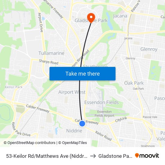 53-Keilor Rd/Matthews Ave (Niddrie) to Gladstone Park map