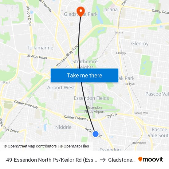 49-Essendon North Ps/Keilor Rd (Essendon North) to Gladstone Park map