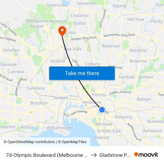 7d-Olympic Boulevard (Melbourne City) to Gladstone Park map