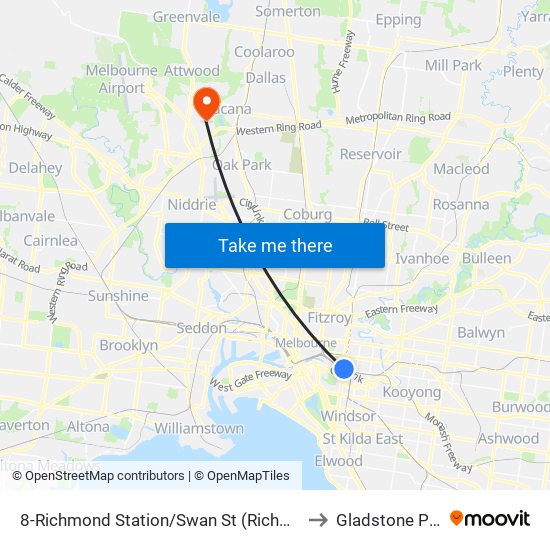 8-Richmond Station/Swan St (Richmond) to Gladstone Park map