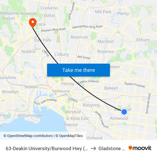 63-Deakin University/Burwood Hwy (Burwood) to Gladstone Park map