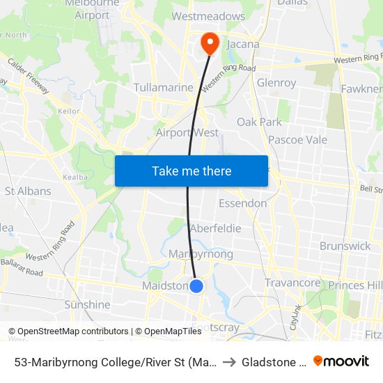 53-Maribyrnong College/River St (Maribyrnong) to Gladstone Park map