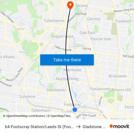 64-Footscray Station/Leeds St (Footscray) to Gladstone Park map