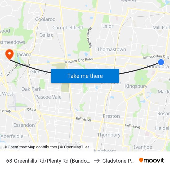 68-Greenhills Rd/Plenty Rd (Bundoora) to Gladstone Park map