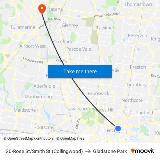 20-Rose St/Smith St (Collingwood) to Gladstone Park map