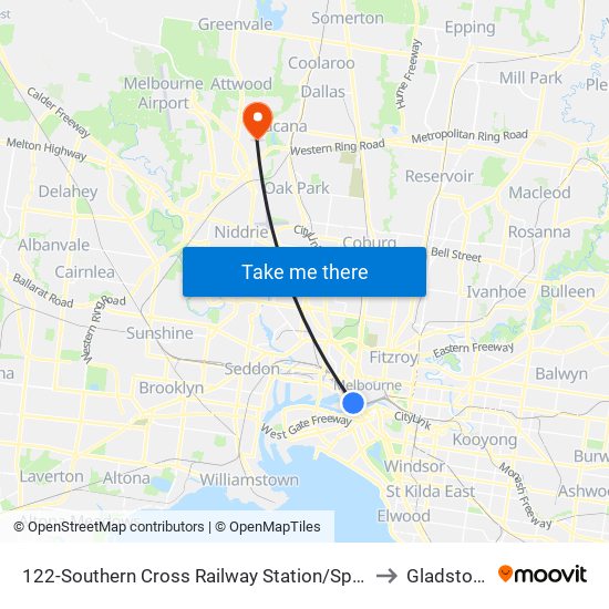 122-Southern Cross Railway Station/Spencer St (Melbourne City) to Gladstone Park map