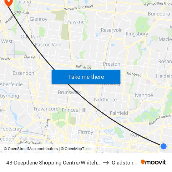 43-Deepdene Shopping Centre/Whitehorse Rd (Balwyn) to Gladstone Park map