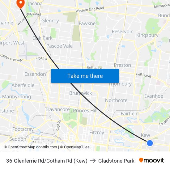 36-Glenferrie Rd/Cotham Rd (Kew) to Gladstone Park map