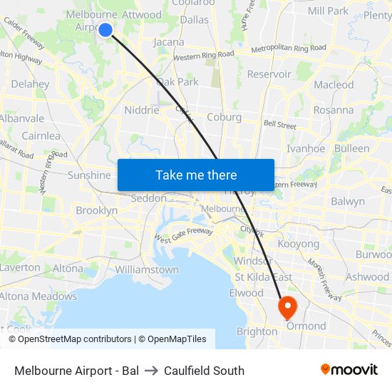 Melbourne Airport - Bal to Caulfield South map