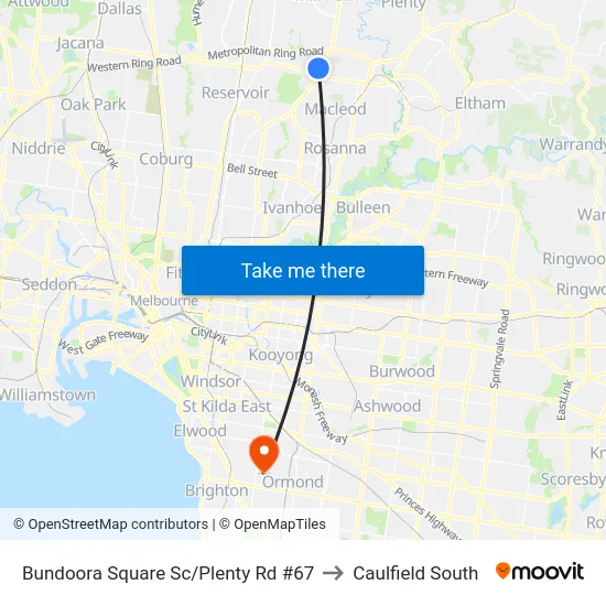 Bundoora Square Sc/Plenty Rd #67 to Caulfield South map