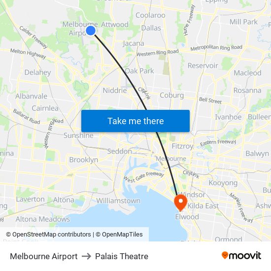 Melbourne Airport to Palais Theatre map