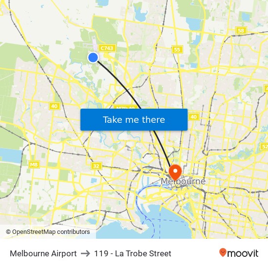 Melbourne Airport to 119 - La Trobe Street map