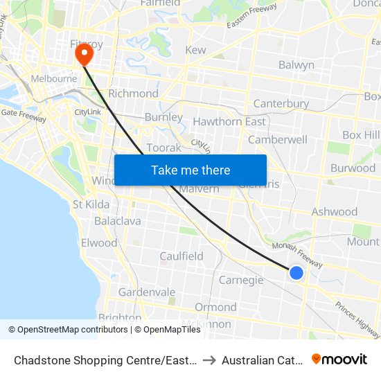 Chadstone Shopping Centre/Eastern Access Rd (Malvern East) to Australian Catholic University map