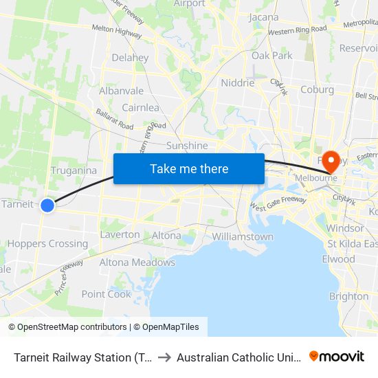 Tarneit Railway Station (Tarneit) to Australian Catholic University map