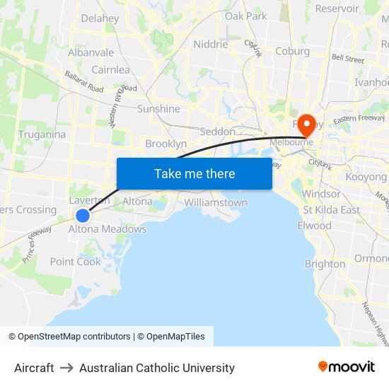 Aircraft to Australian Catholic University map