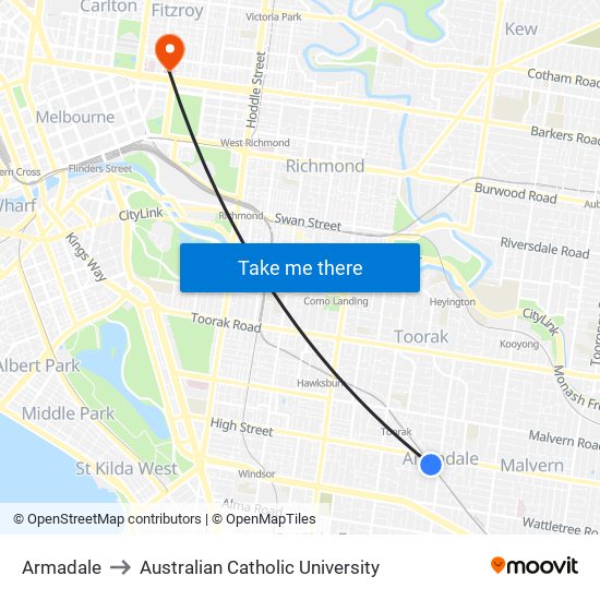 Armadale to Australian Catholic University map