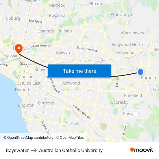 Bayswater to Australian Catholic University map