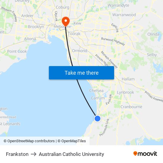 Frankston to Australian Catholic University map