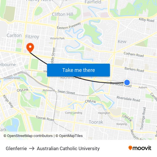 Glenferrie to Australian Catholic University map