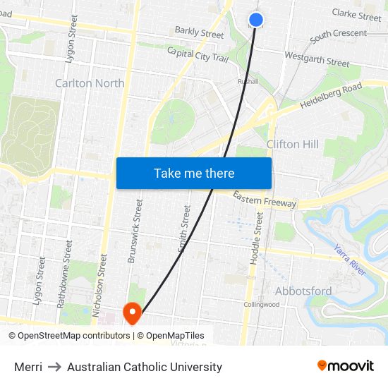 Merri to Australian Catholic University map