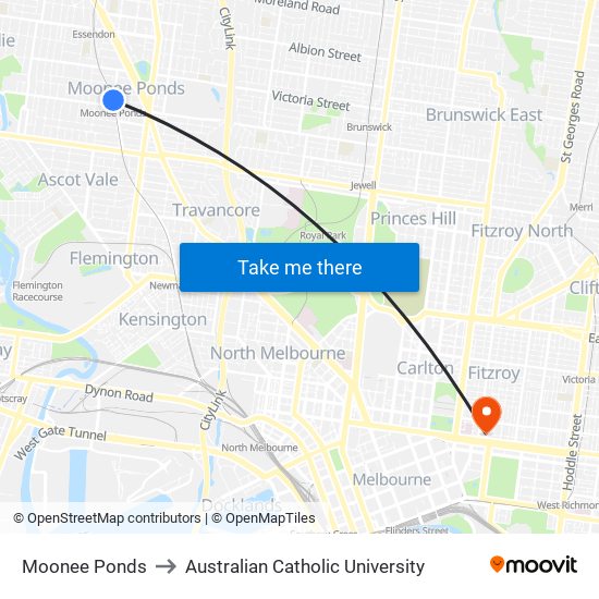 Moonee Ponds to Australian Catholic University map