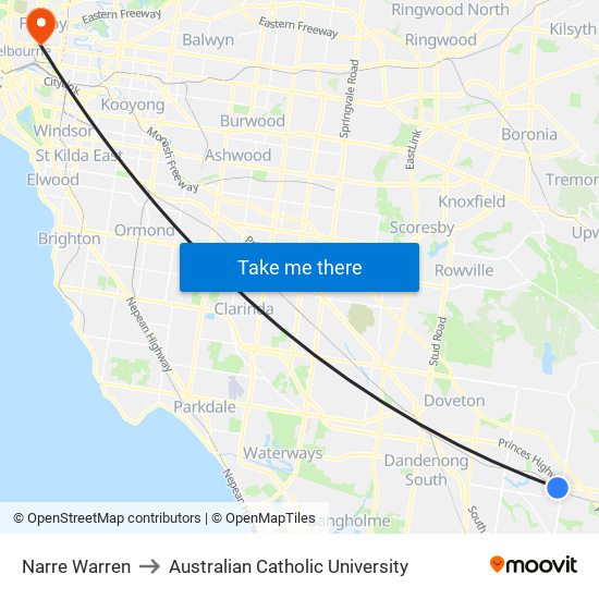 Narre Warren to Australian Catholic University map