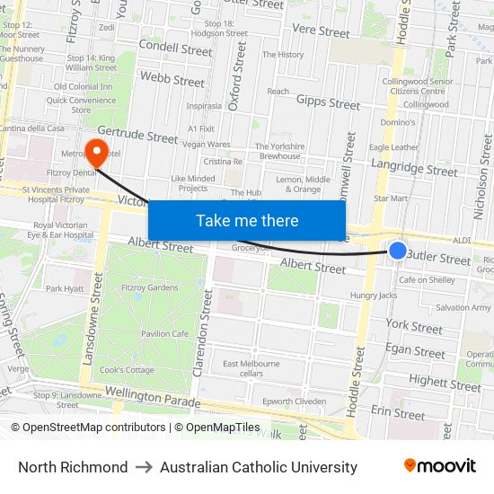 North Richmond to Australian Catholic University map