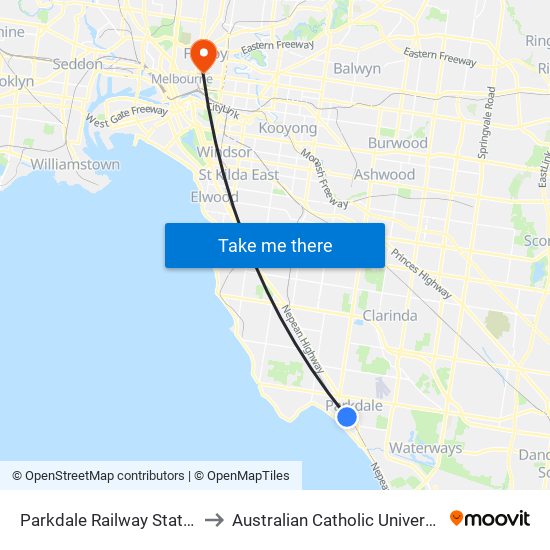 Parkdale Railway Station to Australian Catholic University map