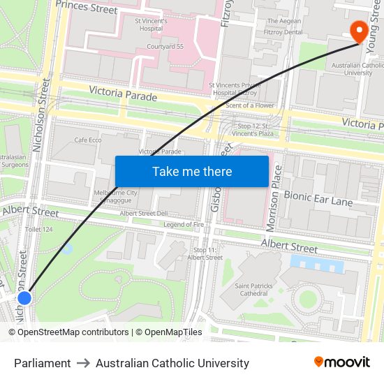 Parliament to Australian Catholic University map