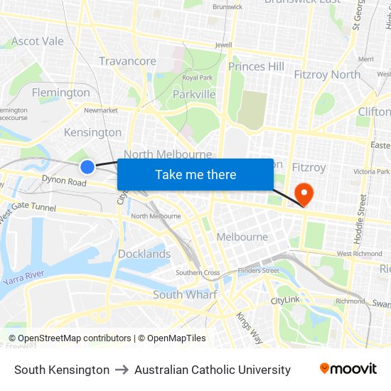 South Kensington to Australian Catholic University map