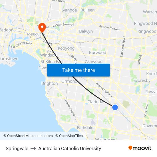 Springvale to Australian Catholic University map
