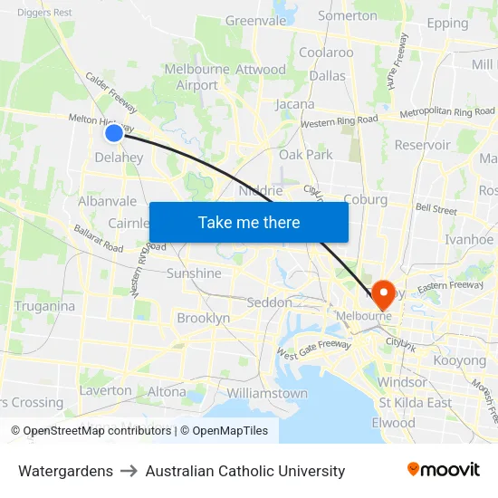 Watergardens to Australian Catholic University map