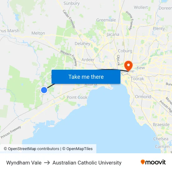 Wyndham Vale to Australian Catholic University map